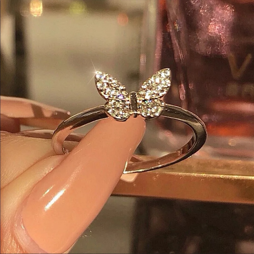 New Women’s 925 Silver Butterflie Sapphire Ring - Picture 4 of 4